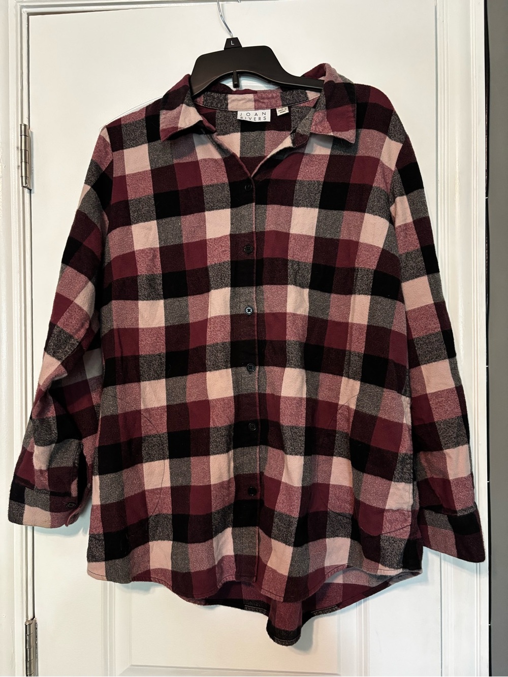 Joan Rivers Women’s Purple Plaid Button-Up Shirt 100% cotton Size Large